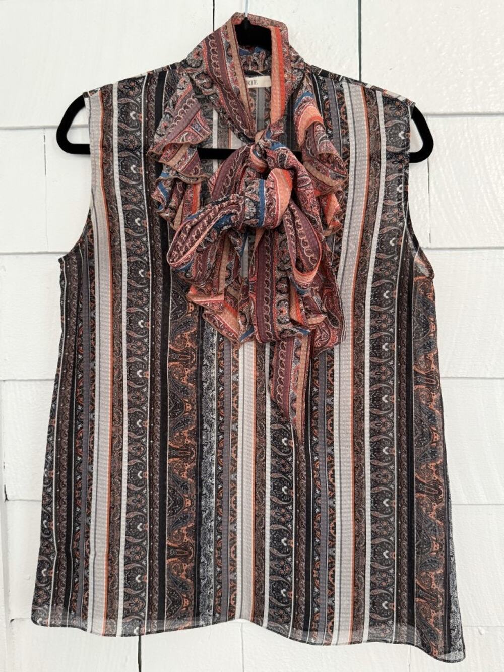 Rodarte Women's Med High Fashion Scarf-Neck Mixed Media Top Boho Artsy Designer